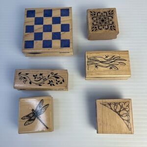Set Of 6 Stampabilities Wood Mounted Rubber Stamps